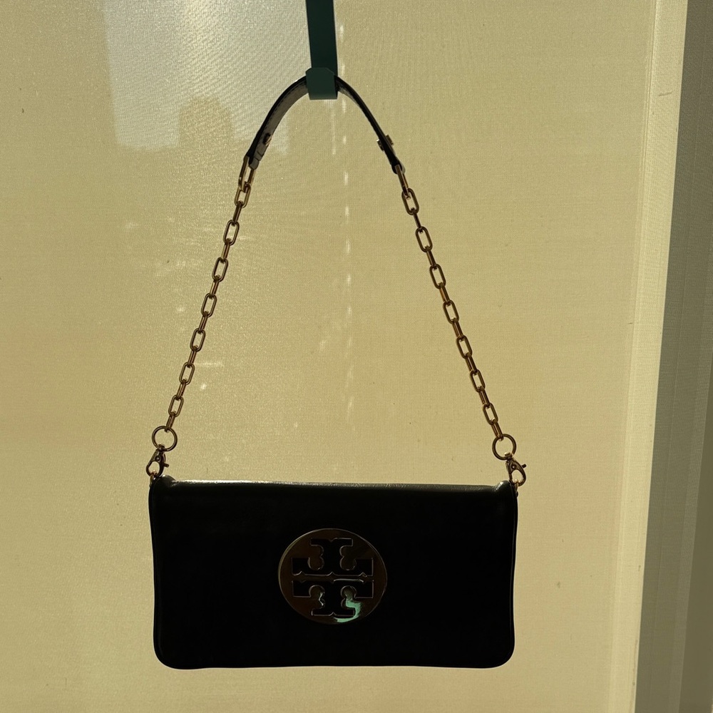 Tory Burch Black Leather Clutch with Gold Accent - Picture 7 of 8
